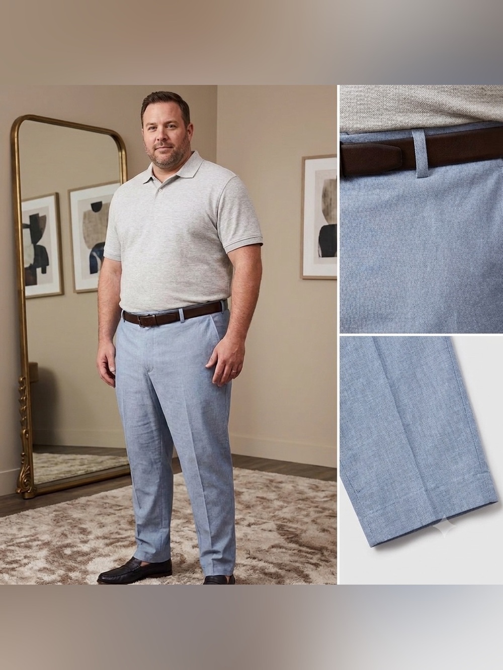 NWT Jos. A. Bank Traveler Pants, 42x30, Tailored Light Blue Melange Motion Pant